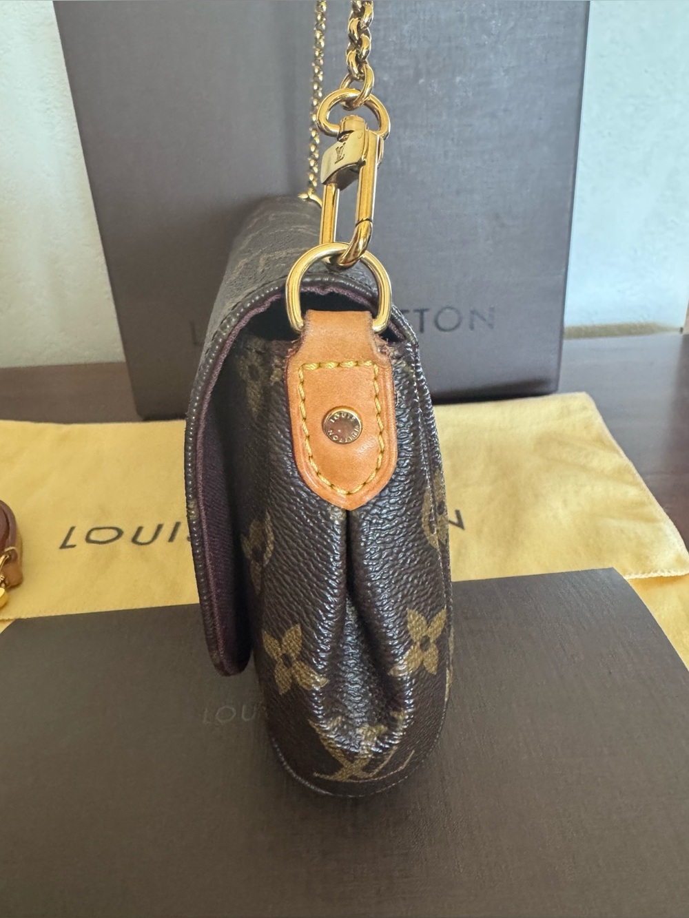 Louis Vuitton Favorite PM Monogram Canvas Brown & Gold Chain Crossbody Bag - Picture 13 of 15